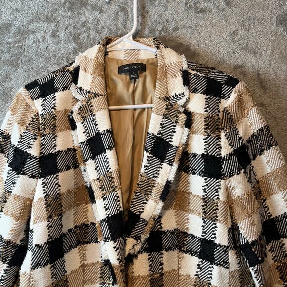Ann Taylor NEWBURY Plaid Blazer Check One Button Fringe Sz 12 Career Preppy - Picture 6 of 6